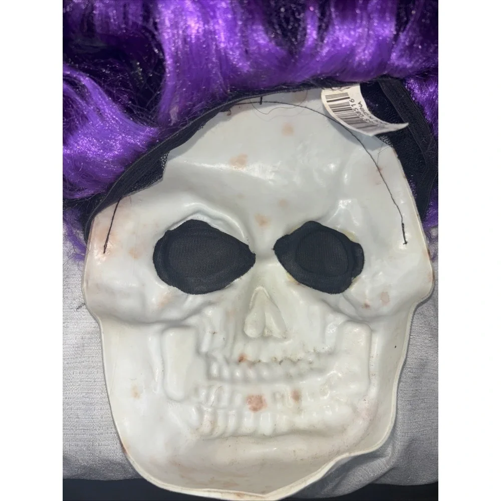 Easter Unlimited Skull Skeleton‎ Halloween Face Mask w/ Teeth Full Head Wig Hair